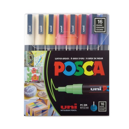UNI POSCA Permanent Specialty Marker, Fine Bullet Tip, Assorted Colors, PK16, 16PK PC3M16C